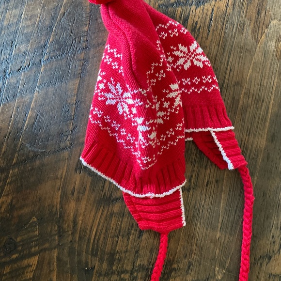 3/$15 🥳Hartstrings Winter Snowflake Knit Beanie w/ Earflap and Pom Balls - Picture 4 of 7